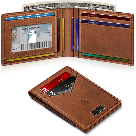 Wallet for Men Slim Leather Wallets for 13-17 Cards, RFID Blocking Thin Card Holder Wallet with ID Window & Large Capacity  Slot, Minimalist Bifold Small Wallet for Front Pocket,  for Men