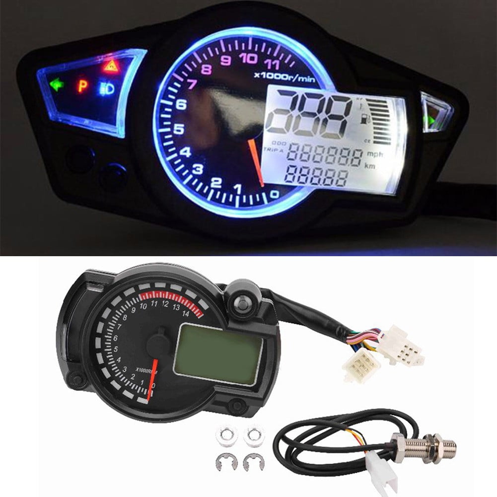12V Universal Motorcycle Meter LCD Digital Speedometer Tachometer Odometer Gauge