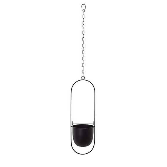 BinKFF Modern Indoor Hanging Plant Pot with Chain, Oval Metal Ceiling Hanging Planter with Hooks, Modern Wall Flower Holder for Home Balcony Decor Black 5.51 Inch Pot