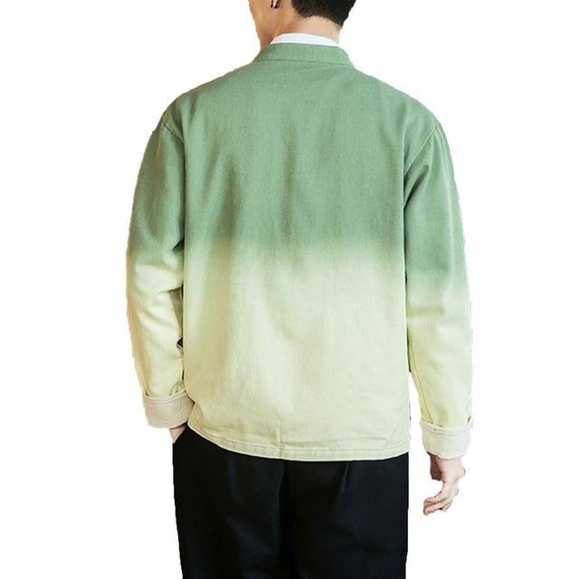 Men Cotton Cardigan Long Sleeve Casual Stand Collar Gradient Buckle Jacket Coat