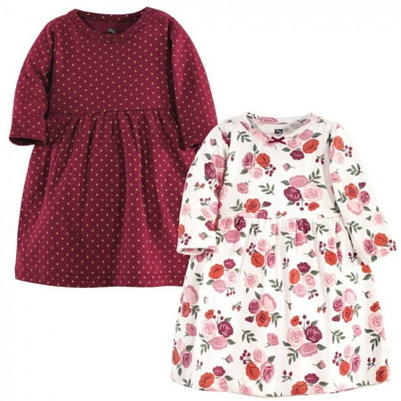 UPC: 0660168589696 | Hudson Baby Infant and Toddler Girl Cotton Long-Sleeve Dresses 2pk Fall Floral 18-24 Months