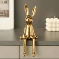 thumbnail image 3 of LAMIRO Easter Bunny Decor - Gold & Ceramic Shelf Sitter Figurine for Desktops, Cabinets, Bookshelves, 3 of 7