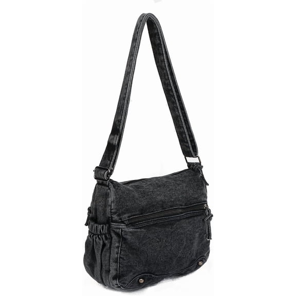 Sunyuer Washed Denim Crossbody Bag for Women, Vintage Multi Pocket Shoulder Handbag, Casual Lightweight Large Capacity Messenger Bag, Adjustable Strap Daily Travel Purse