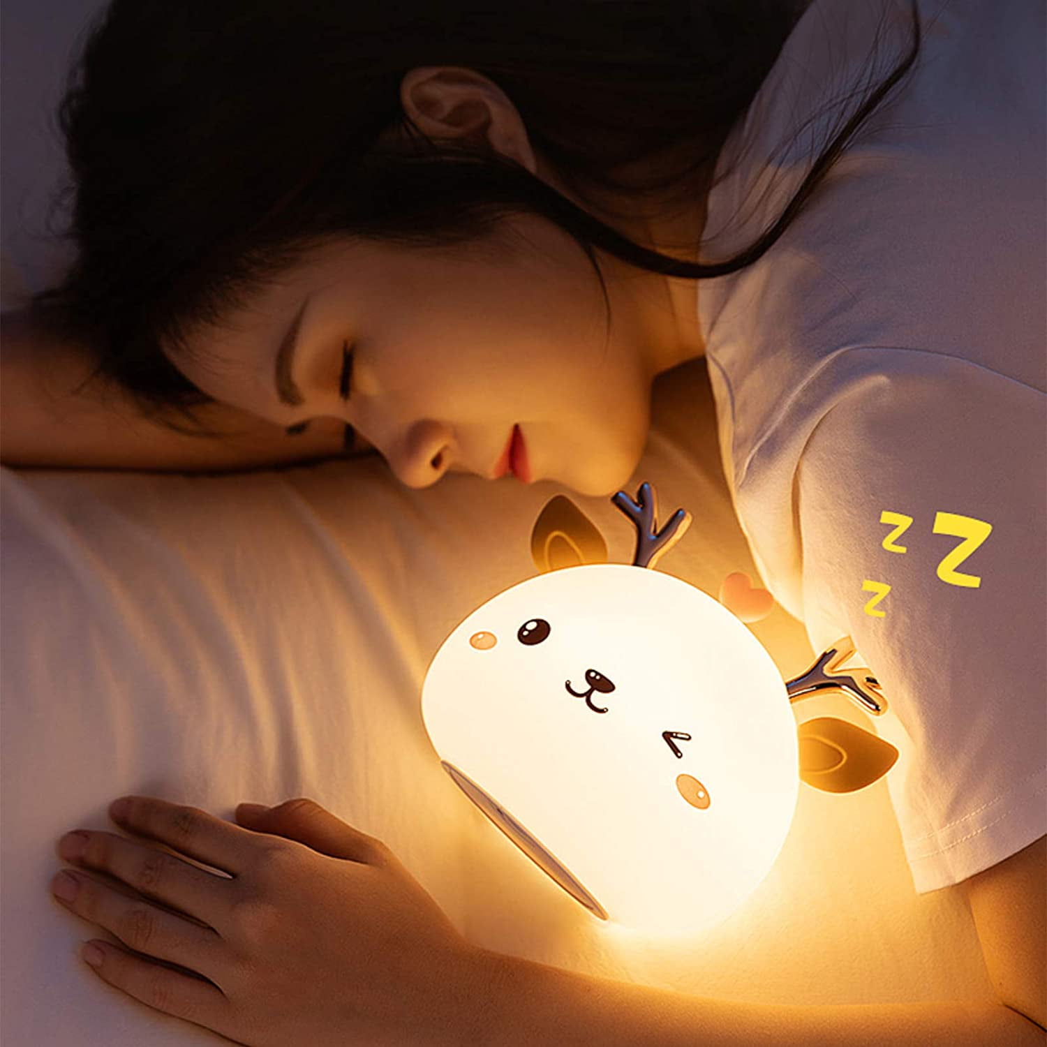 Deer LED Night Light - 7 Light Colors - Soft Touch Silicone - for Kids Baby Bedroom (USB Rechargeable)