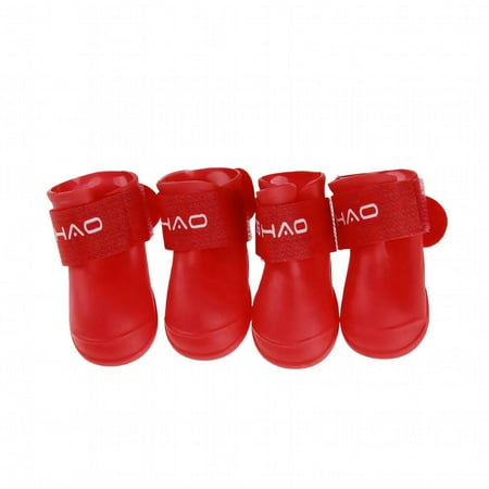 GASTROPOD 4Pcs Dog Shoes PVC Material Dog Boots for Winter Non-Slip Waterproof Dog Boots 4.3x3.3cm Red