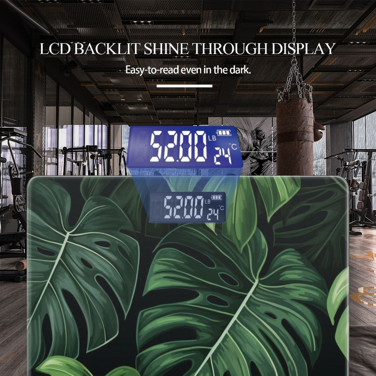 High Precision Body Weight Scale Smart Bathroom Scales with Large LCD Display(400lbs),Decorative for Bedroom-Monstera Leaves On Black Background