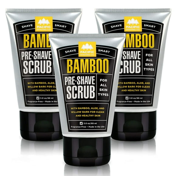 Pacific Shaving Company Bamboo Pre-Shave Scrub - With Bamboo Aloe & Willow Bark Exfoliates Soothes & Moisturizes Skin Helps Control Blemishes Fragrance-Free All Skin Types Made in USA 3 oz (3 Pack)