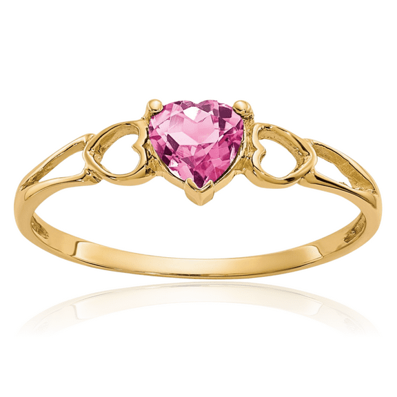 10K Solid Yellow Gold Pink Tourmaline Heart Ring Gemstone Love Band October Birthstone Jewelry