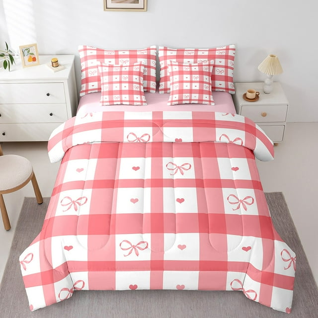 Erosebridal Ensembles de Literie pour Filles avec Nœud Papillon, Format Simple, Ensembles de Douillette à Carreaux Patchwork avec Draps, Décor de Princesse de Rêve, Réversible