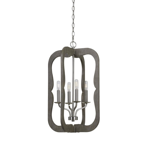 Cal Lighting Portici 4-Light Metal & Wood Pendant Fixture in Brown/Silver