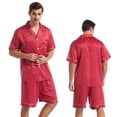 thumbnail image 1 of Conjunto de pijama corto de color liso con solapa para hombre, ropa de casa de verano de talla grande, de satén mate, de manga corta y ocio, 1 of 6