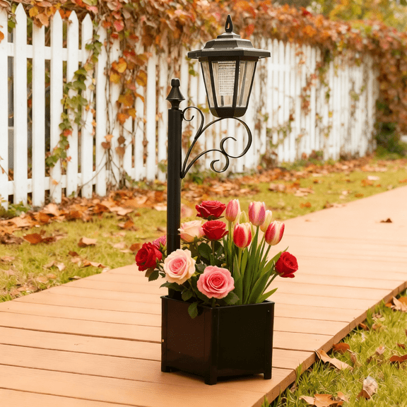 DJGIFI 75cm Solar Pathway Light with Planter,  Auto On/Off Outdoor Garden Light, LED Bulb for Patio