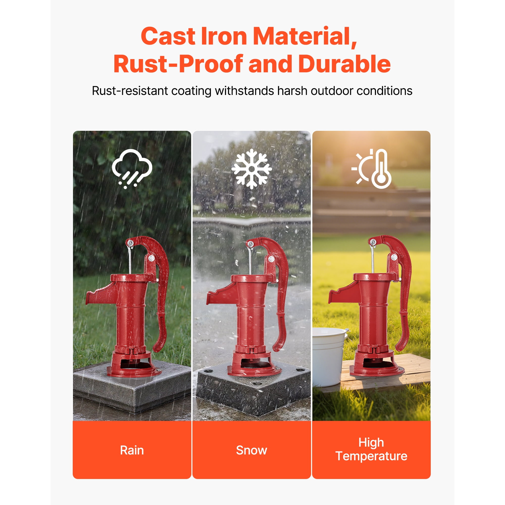 KFFKFF  Cast Iron Hand Well Pump, 25 ft Max Lift,  Antique Pitcher Pump, 1-1/4 in NPT Connection, Manual Water Pump for Gardens, Ponds, Backyards, and Farms, Red