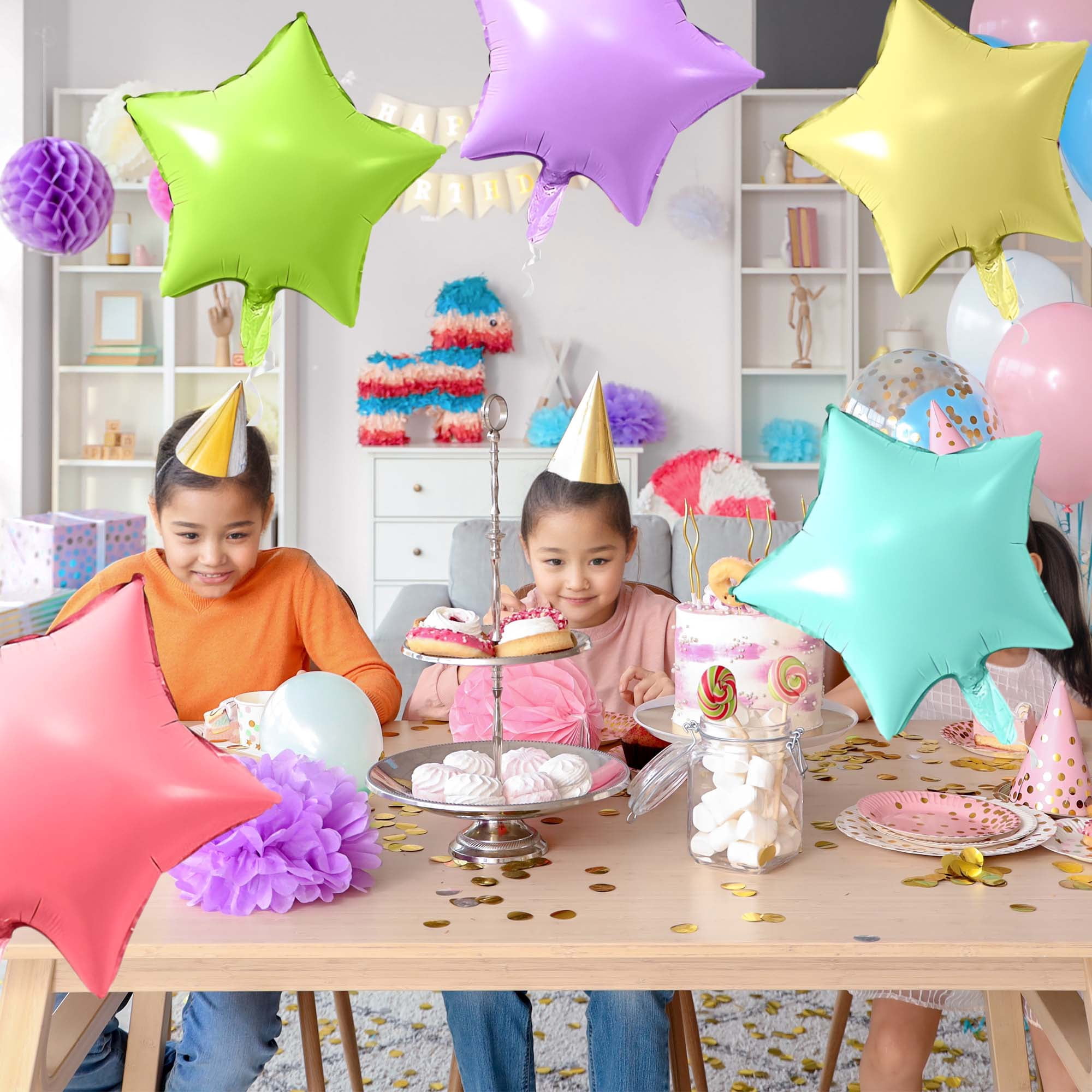 Unique Bargains 10Pcs Helium Balloons with Ribbon Star Pattern Assorted Color