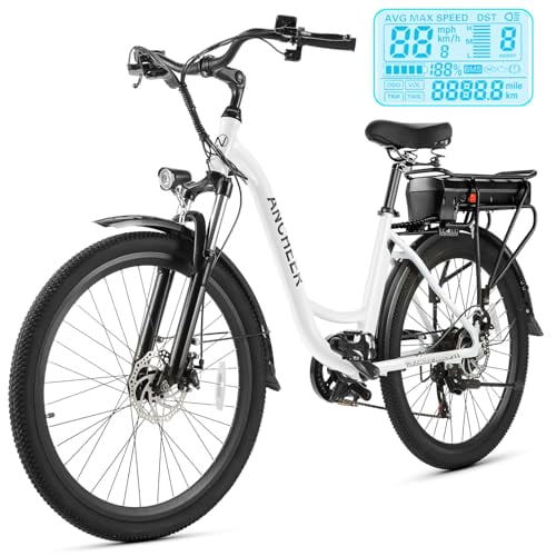 ANCHEER Vélo Électrique pour Adultes, 48V 500Wh Vélo Électrique, jusqu'à 60 Miles, Batterie Amovible, Recharge Rapide, Vélos Électriques de Navettage 26 Pouces, 7 Vitesses, Écran Numérique LCD, Fourche à Suspension, Régulateur de Vitesse, UL2849