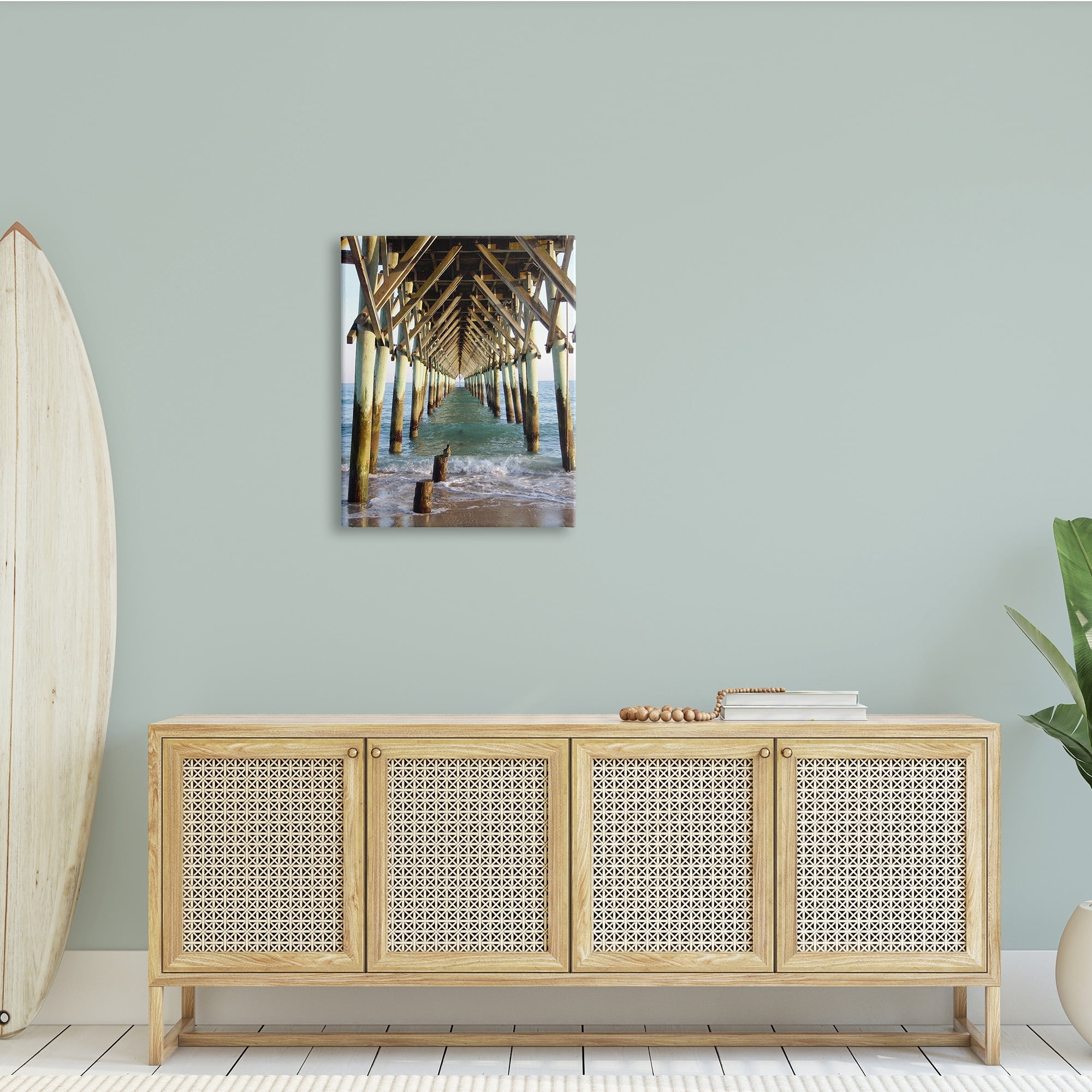 Stupell Indtries Weathered Beach Pilons Ocean Waves Under Tall Dock,24 x 30,Design by Jairo Rodriguez