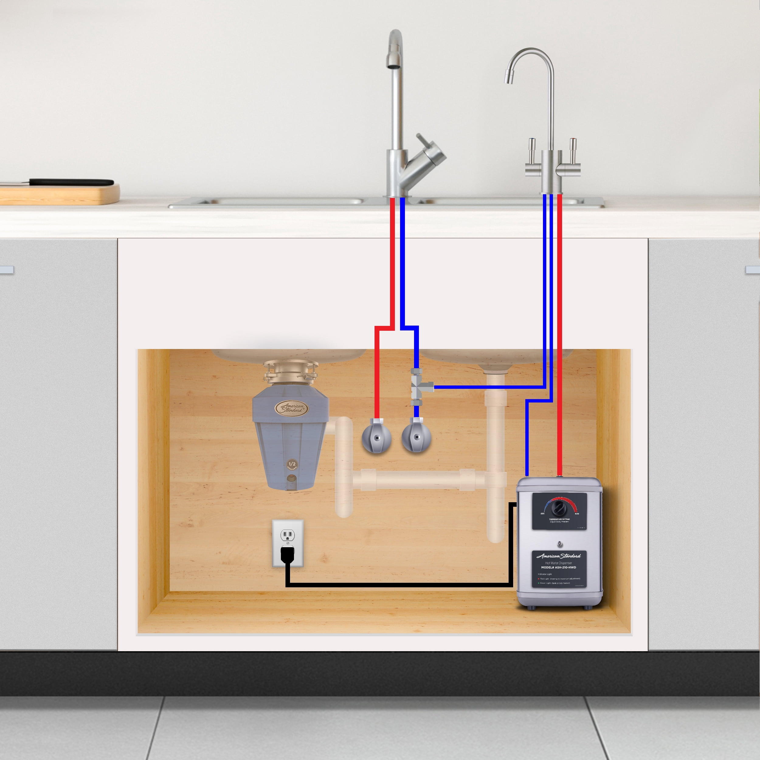 American Standard Kitchen Hot Water Dispenser 1300W with Single Handle Brushed Nickel Faucet 41-ASH-210-F570-BN