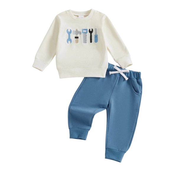 Duqingm Toddler Boys Outfit Toddler Baby Boy Clothes Solid Color Long Sleeve Crewneck Sweatshirt Top Casual Pants Set 2Pcs Fall Winter Outfits,18-24 Months