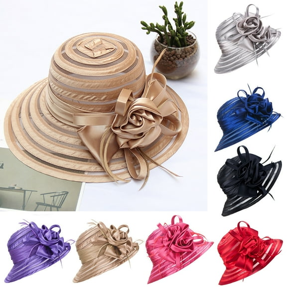 Cheers.US Women's Organza Cloche Bowler Hat Church Kentcky Derby Fascinator for Tea Party Bridal Wedding Dress Hat