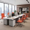 thumbnail image 2 of Lacoo Mid-Back Faux Leather Office Desk Chair Executive Conference Task Chair with Arms, Orange, 2 of 7