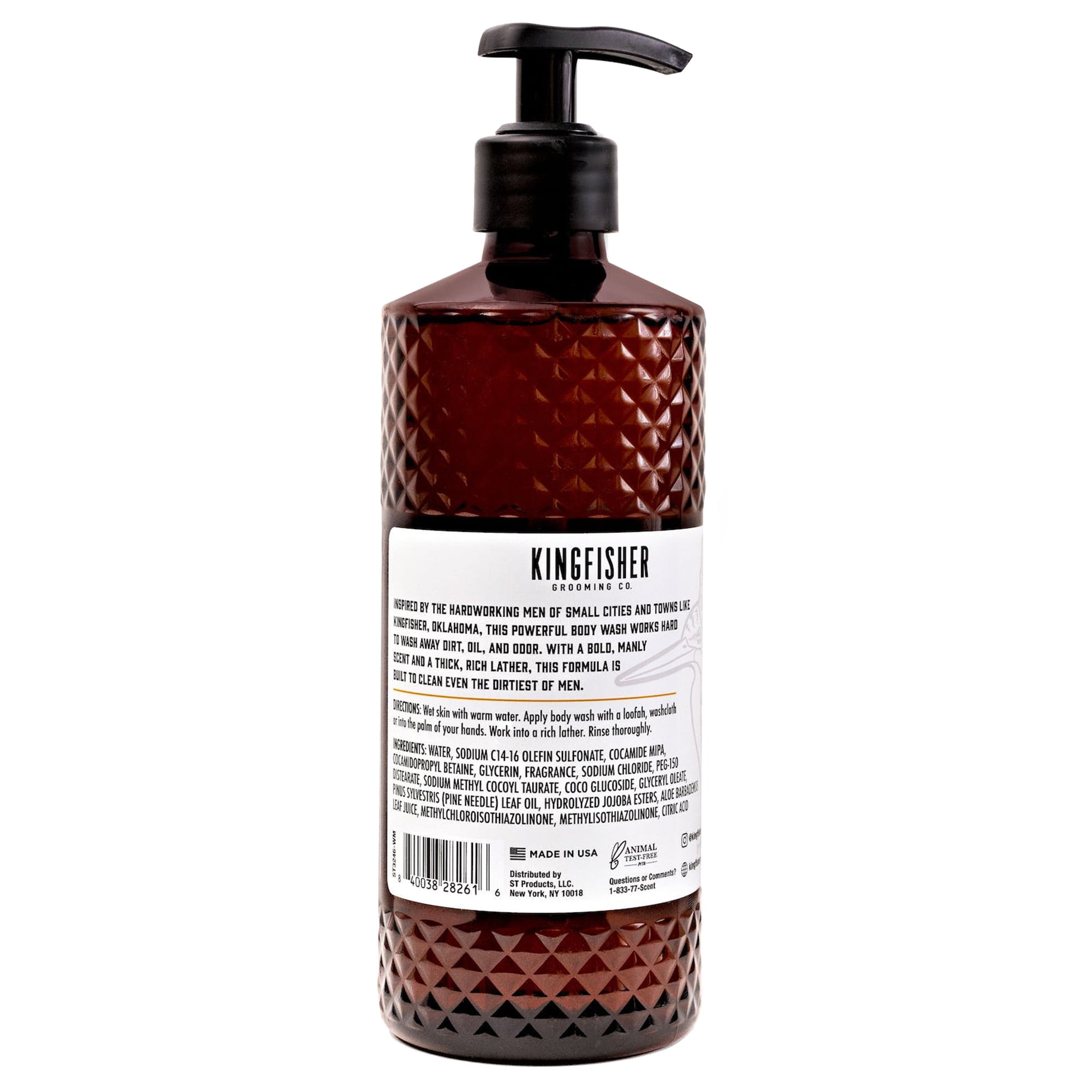 Kingfisher Co. Men's Body Wash, Bergamot and Amber Woods, 18 oz