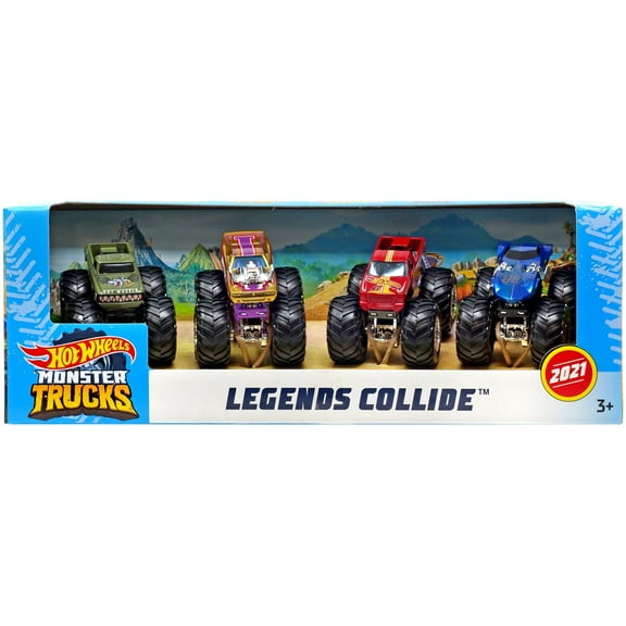 Mattel Hot Wheels Monster Trucks Legends Collide Diecast Play Vehicle, 3  Yrs, 4 Count