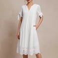 thumbnail image 1 of LOVZFMLL New Solid Color Lace Dress Short Sleeve-neck Mid-calf Dress White M, 1 of 5