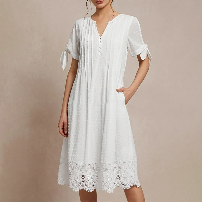 plus size short sleeve lace dress pretty PALOMA|Plus Size Short Sleeves V-Neck A-Line Lace Midi Wedding Guest  Dress