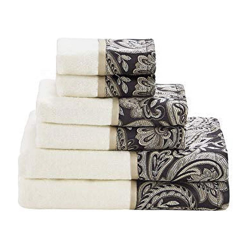 Madison Park Bathroom Towels, Soft Cotton Towel Set, Jacquard Bath Towels, Black/White, 6-Piece