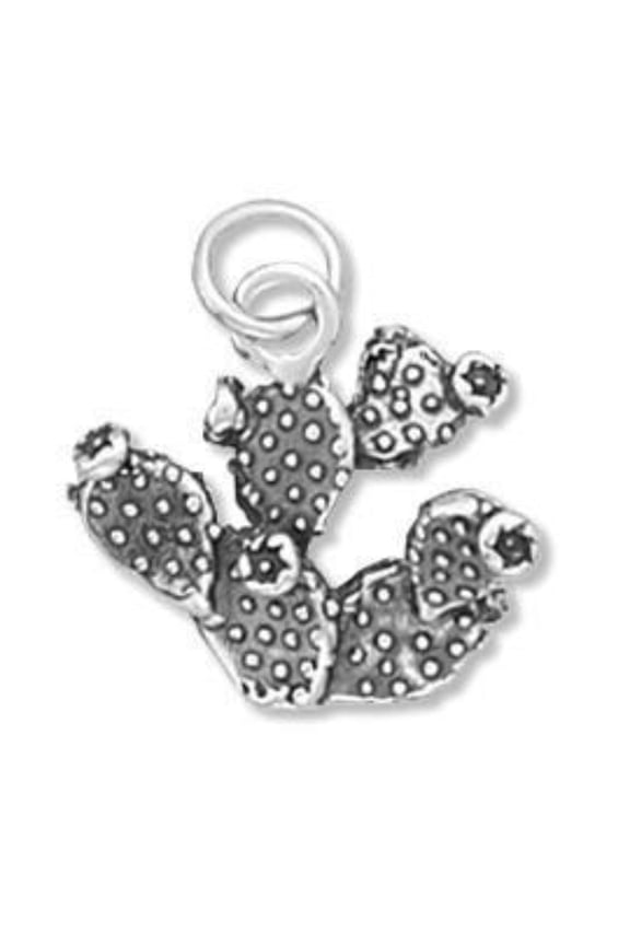 .925 Sterling Silver Oxidized Prickly Pear Cactus Charm