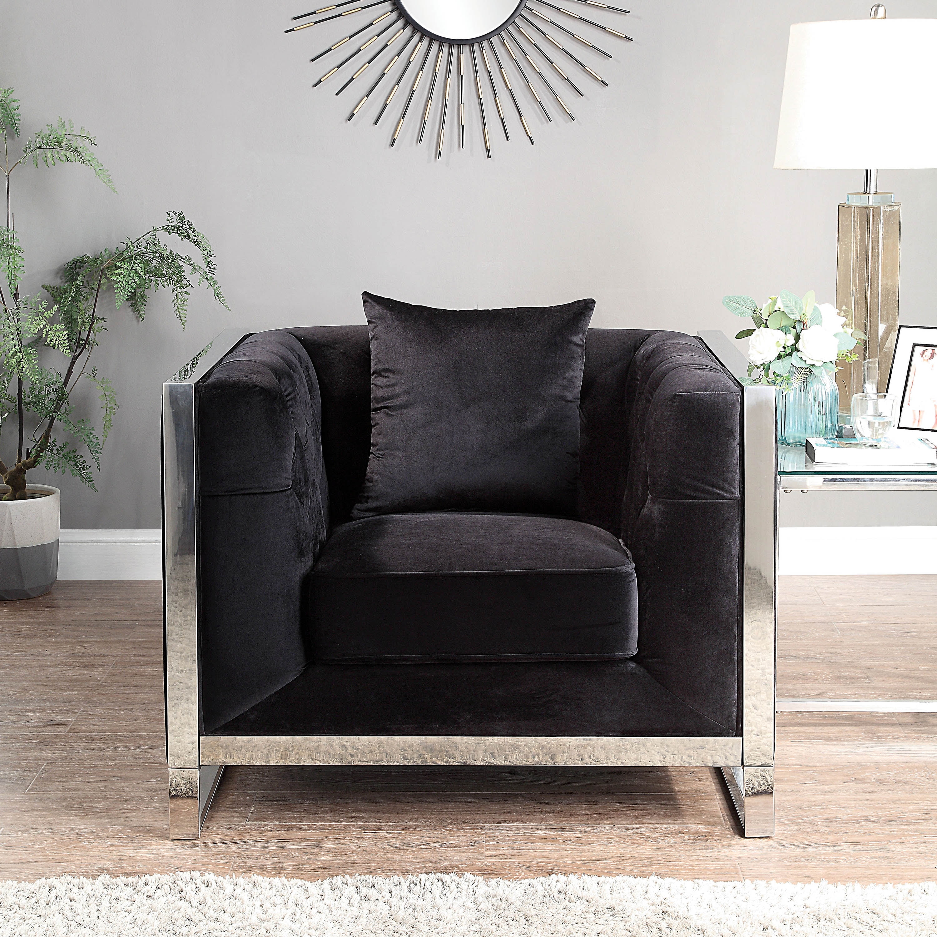 Furniture of America Leo Fabric Tufted Back Chair with Pillow, Black