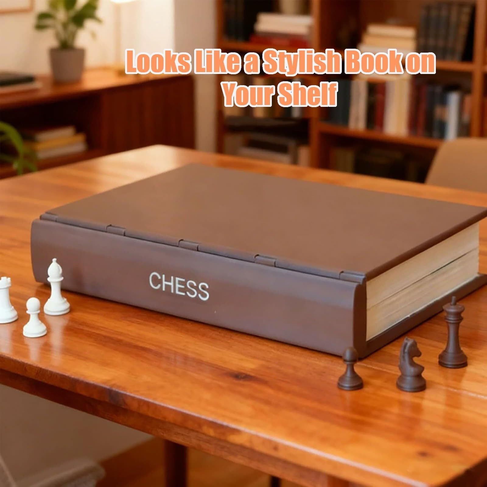 JXW 3D Printed Chess Book, Chess Set with Storage Books Design Folding Board Game for Adults Portable Compact Game Set, Decorative Gift for Home