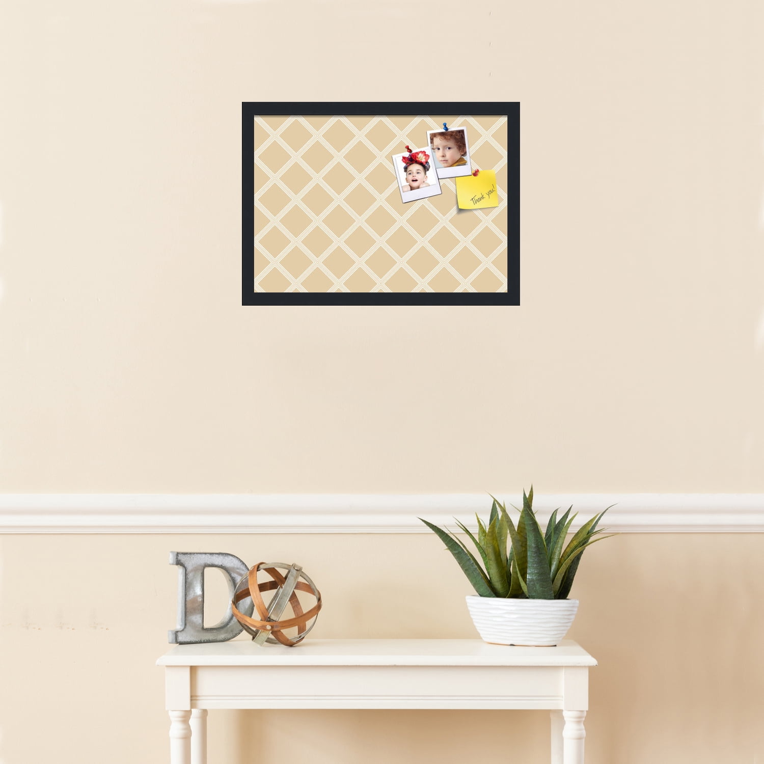 PinPix 20x14 Custom Cork Bulletin Board Diamond Modern Pattern Beige Poster Board Has a Fabric Style Canvas Finish, Framed in Diamond Modern Pattern Beige, by ArtToFrames (PinPix-1800)