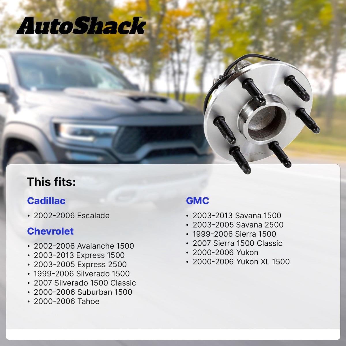 AutoShack Front Wheel Hub Bearing Assemblies - Driver and Passenger Side for Chevrolet & GMC, Silverado 1500 1999-2006 Sierra 1500 1999-2006, RWD V6 4.3L V8 4.8L 5.3L 6.0L - 6-Lug, With ABS