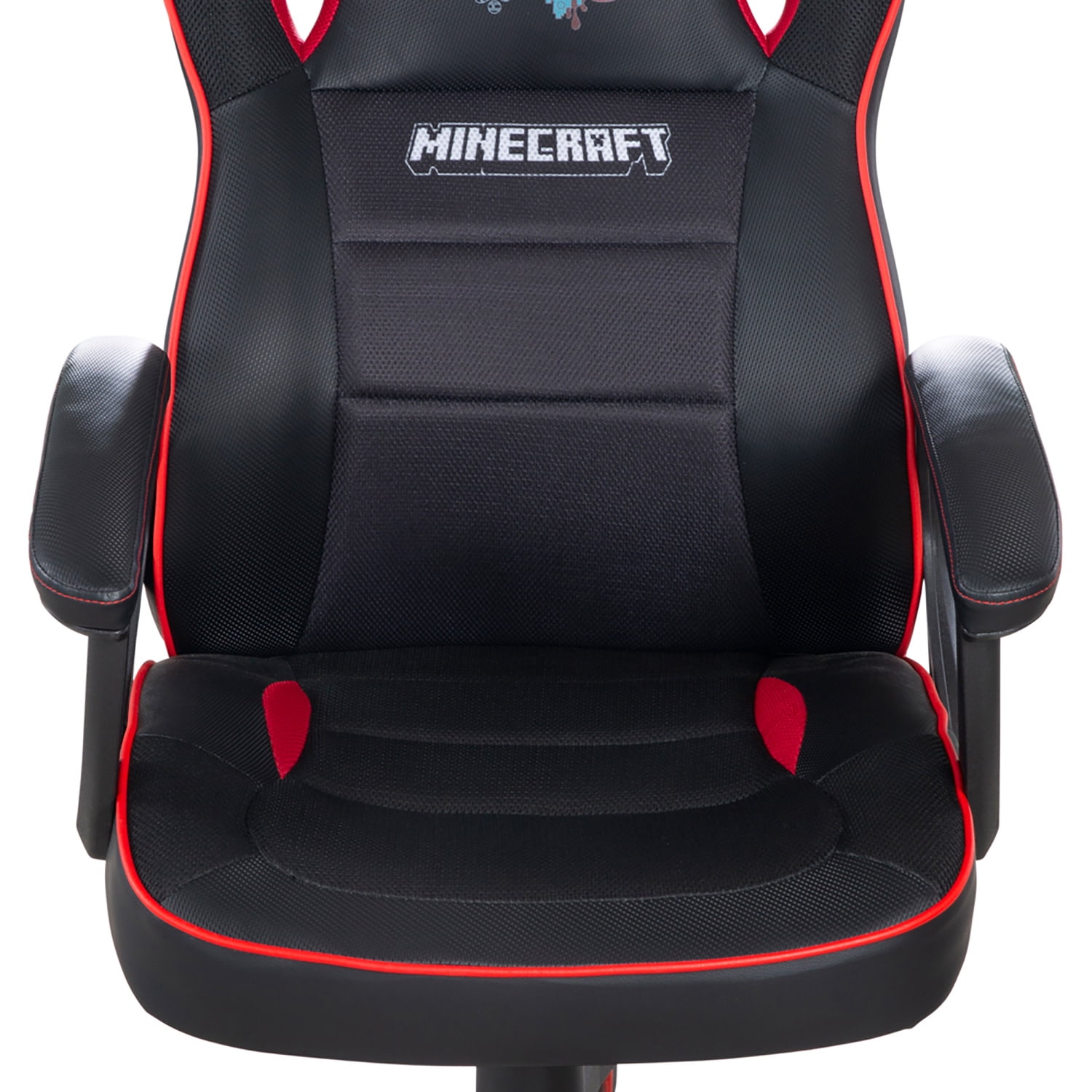Minecraft: Gaming Chair - Black-Red - 24 x 26", Adult Computer & Desk Chair, 5 Wheels & Height Adjustable, Game Themed Graphics, Furniture, Licensed