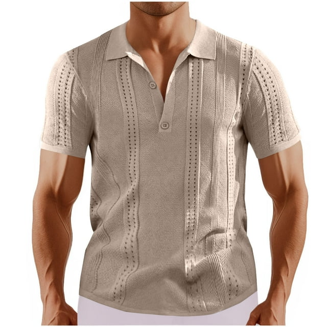 Shorts for Men, Men's Short Shorts, Men Button Up Spring Fall Short Sleeved V-Neck Knitted Breathable Elastic Hollow Top