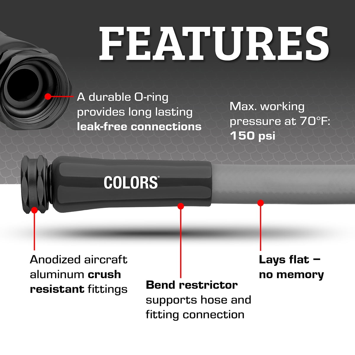 Flexzilla Colors Garden Hose 5/8 in. x 50 ft., Lightweight All-Weather Water Hose, Durable and Flexible, Leak-Free Connections, Slate Grey