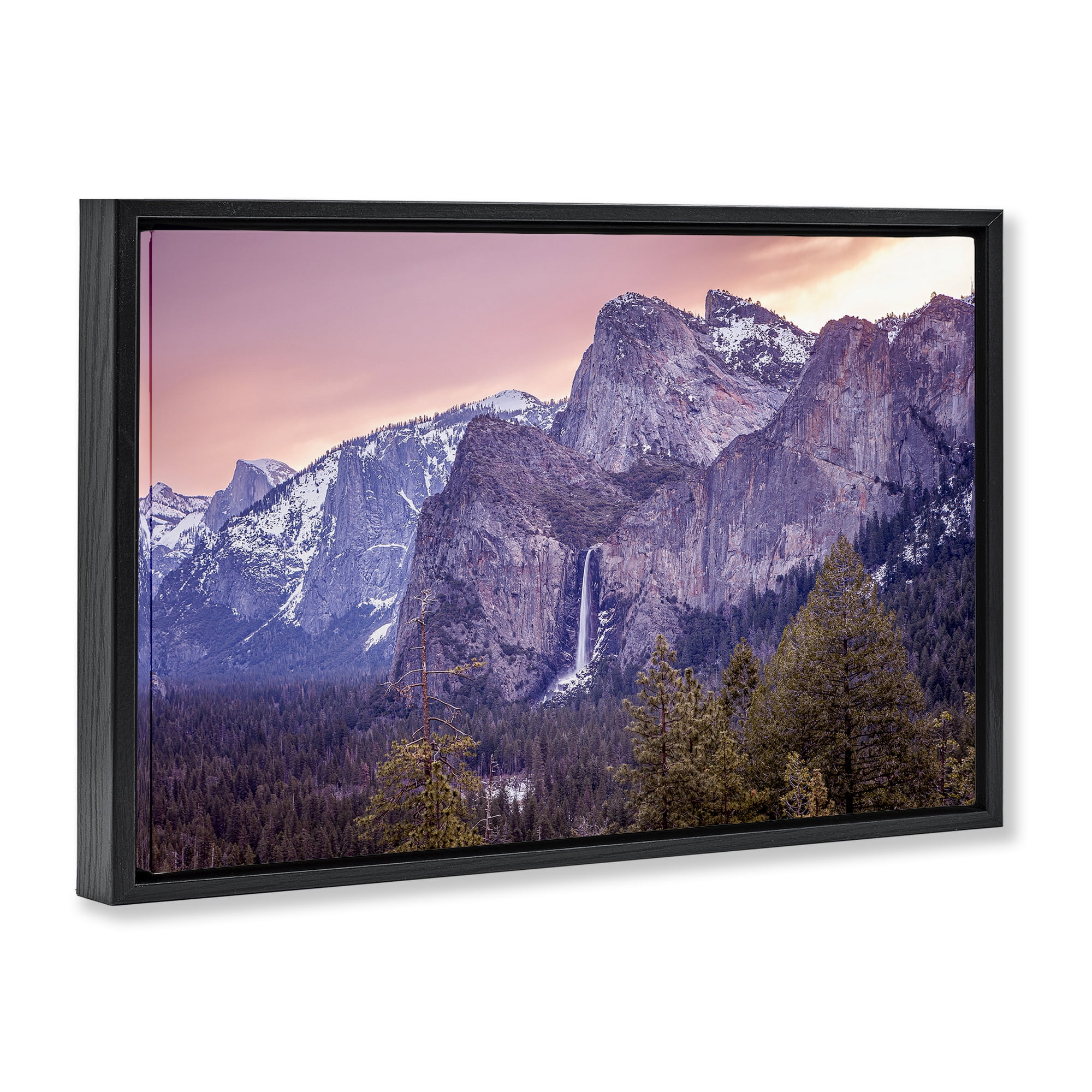 Stupell Industries Majestic Mountain Waterfall Sunset Black Framed Floater Canvas Wall Art, design by Shelley Carlisle