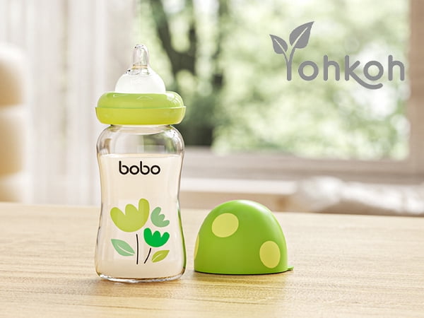 YOHKOH Mushroom Cap Bottle,Wide Bore,6 oz/160 ml,for Small Baby,Green,2pcs