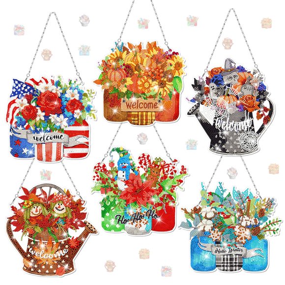 Kit de Arte con Diamantes Chitidr 6 Piezas Adornos Florales Estacionales