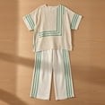 thumbnail image 4 of Uootdi Linen Sets for Women 2 Piece Short Sleeve Oversized Striped Trim Top High Waist Flowy Wide Leg Pants Boho Vacation Matching Outfits, 4 of 5