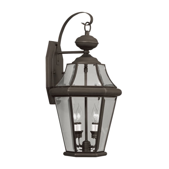 10.5 inch 2 Light Bronze Outdoor Wall Lantern Pendant Lighting Fixture with Clear Beveled Glass Shade backed with Hand Crafted Solid Brass material for patio, front porch, entryway and more