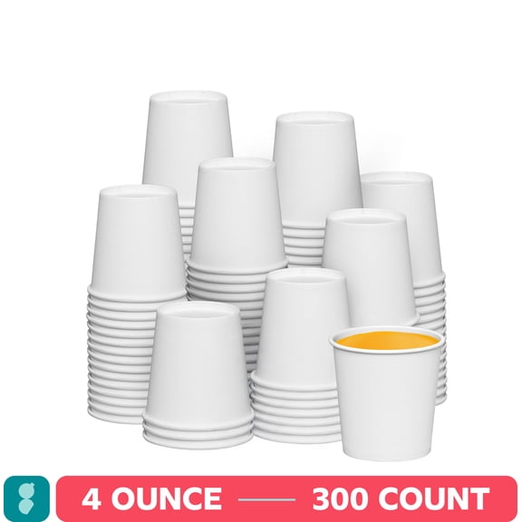 GUSTO 4 oz White Paper Coffee Cups, Disposable Hot Cups for Coffee, Tea & Espresso, To Go Cups, 300 Count