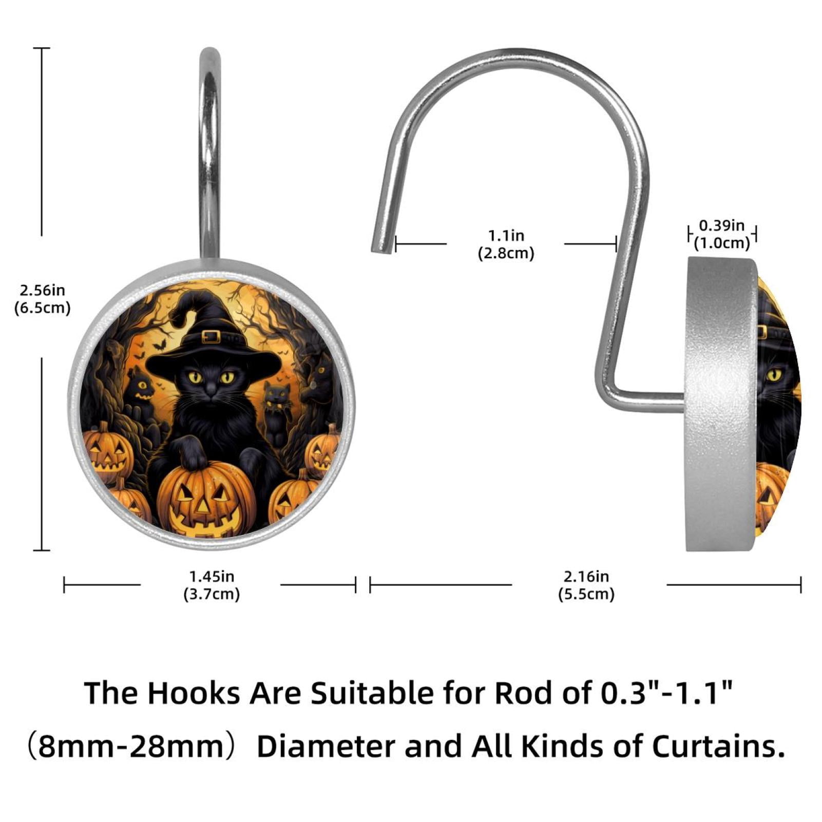 12pcs Decorative Shower Curtain Hooks, Rust Resistant Shower Rings for Bathroom Living Room,Rustproof Stainless Steel Rings for Shower Curtain and Liner Rods,Halloween Cat Q