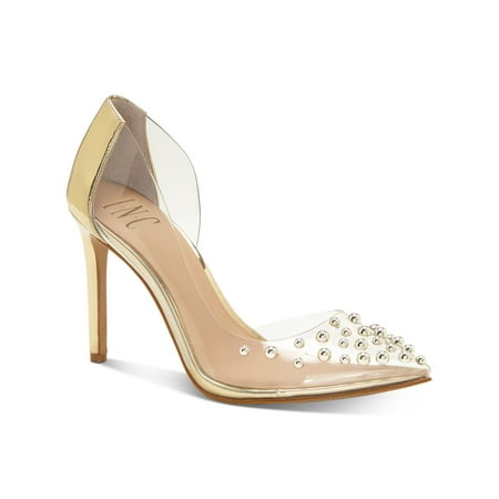

INC Womens Gold Transparent Panels Studded Metallic Kenjay Pointed Toe Stiletto Slip On Dress Pumps 7.5 M