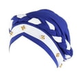 thumbnail image 1 of PMVFHDE Women Ruffle Turban Wrap Cap With Pearl Beading Solid Color Hats For Women Dark Blue, 1 of 8