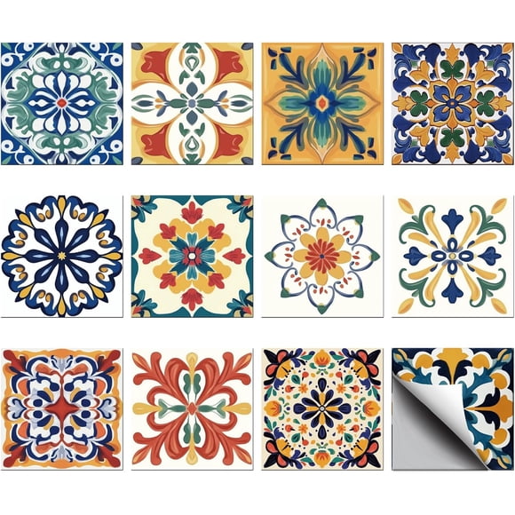 36 pegatinas de azulejos de estilo mosaico, autoadhesivas, despegables y adhesivas, estilo bohemio y mediterráneo.