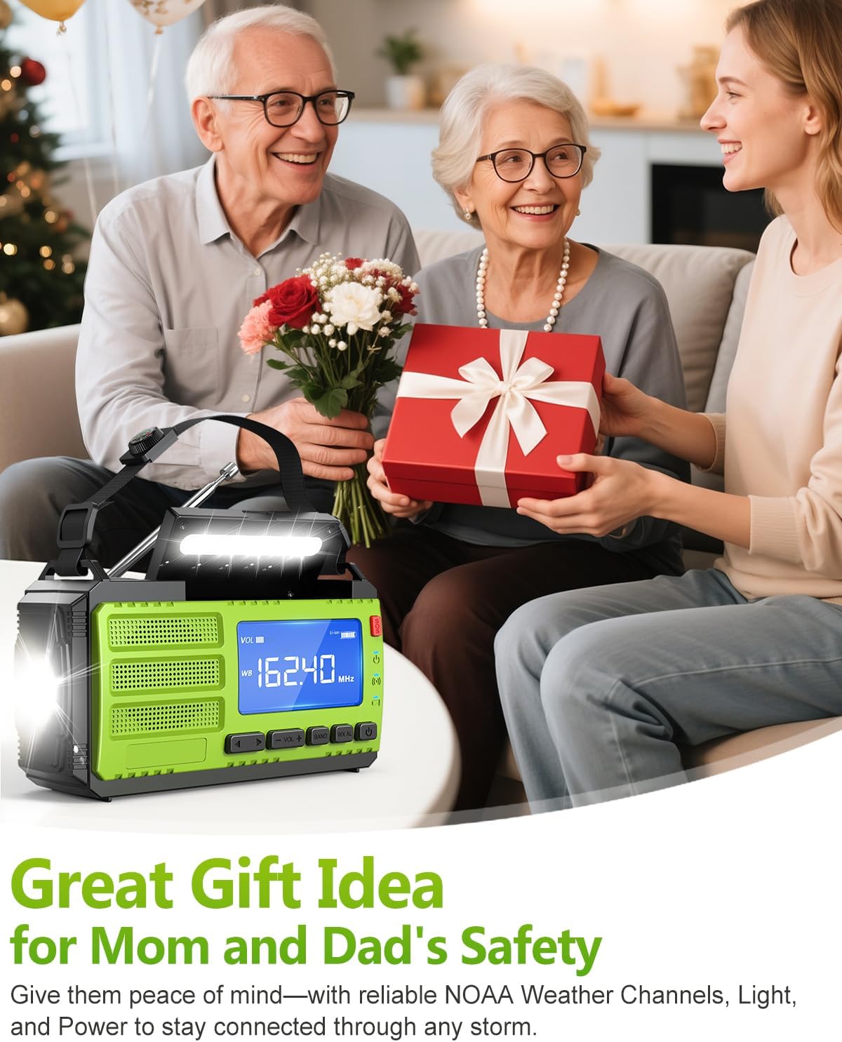 37000mWh Hand Crank Emergency Radio, AM FM NOAA Weather Alert Radio, Portable, Solar, 4 Charging Methods, 3-Mode Flashlight, Reading Lamp, SOS Alarm, Phone Charger for Winter Storm Emergency