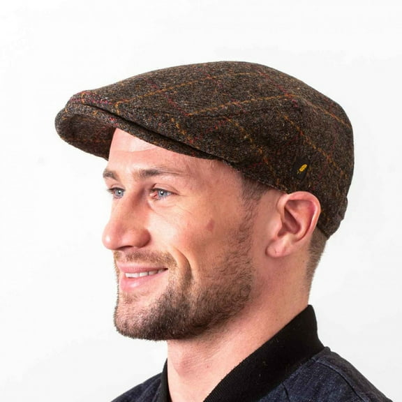 Men’s Irish Donegal Tweed Flat Cap – Authentic Irish Hat Made in Ireland, Brown Check