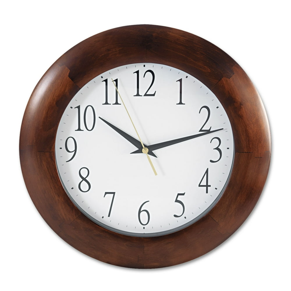 Universal Round Wood Wall Clock, 12.75" Overall Diameter, Cherry Case